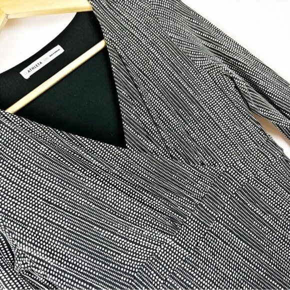 Athleta Black White Micro Dot Wrap It Up Faux Wrap Dress XXS Balletcore Athletic - Picture 6 of 6